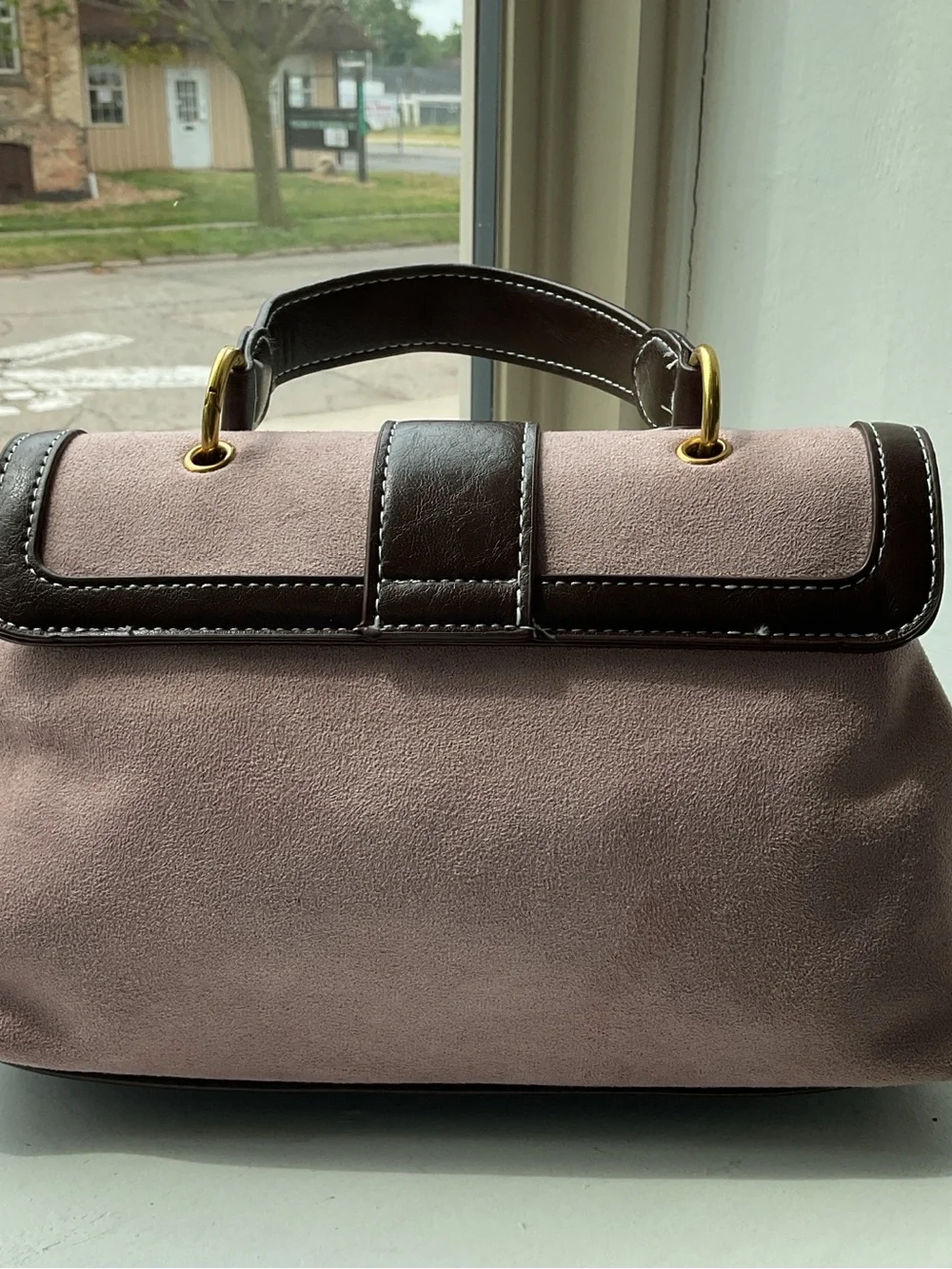 Classic Two-Tone Mauve and Dark Brown Top-Handle Bag